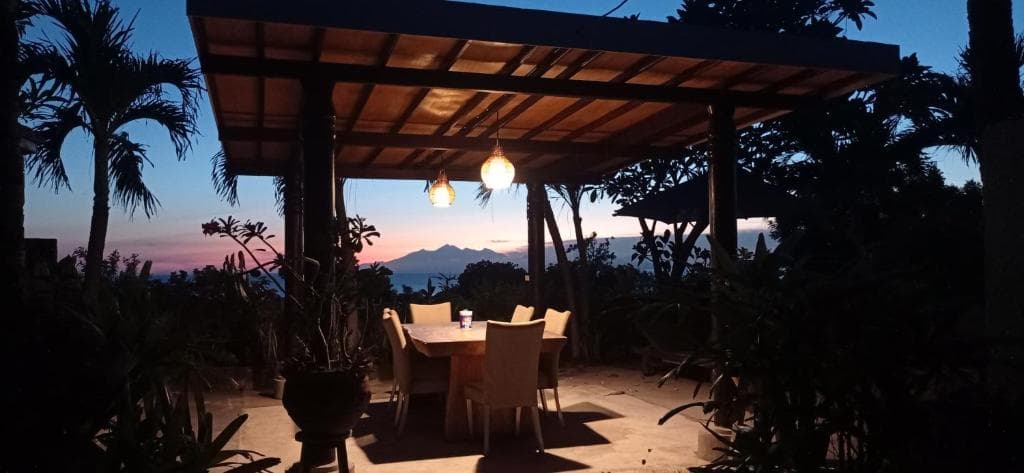 Garden pathway at dusk